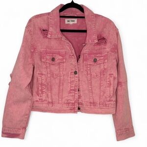 Day Moon Women's Pink Distressed Denim Jacket size Small